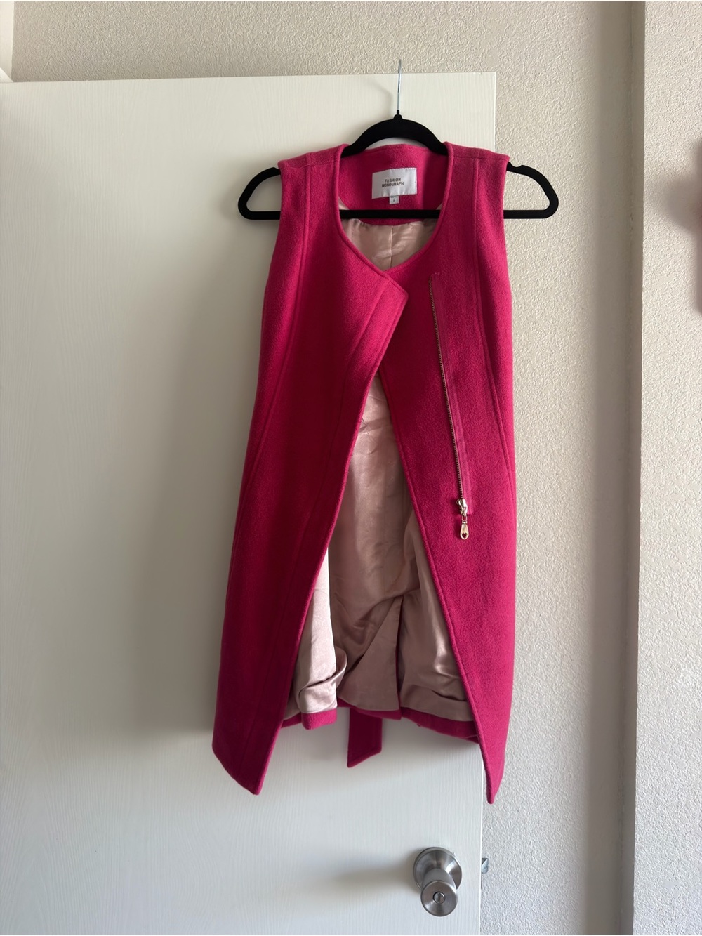 Boutique Wool Hot Pink Sleeveless Zip Front Coat Vest